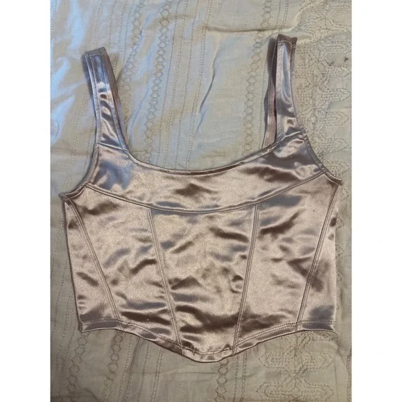 UO Urban Outfitters Light Pink Satin Stretch Bustier Crop Top, Small - Picture 1 of 4